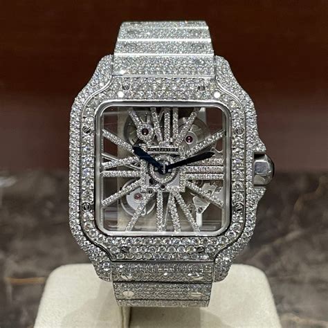 cartier santos de cartier skeleton iced out|cartier whsa0015.